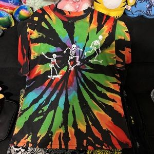 mighty fine tie dye cool skeletons riding skateboards t shirt